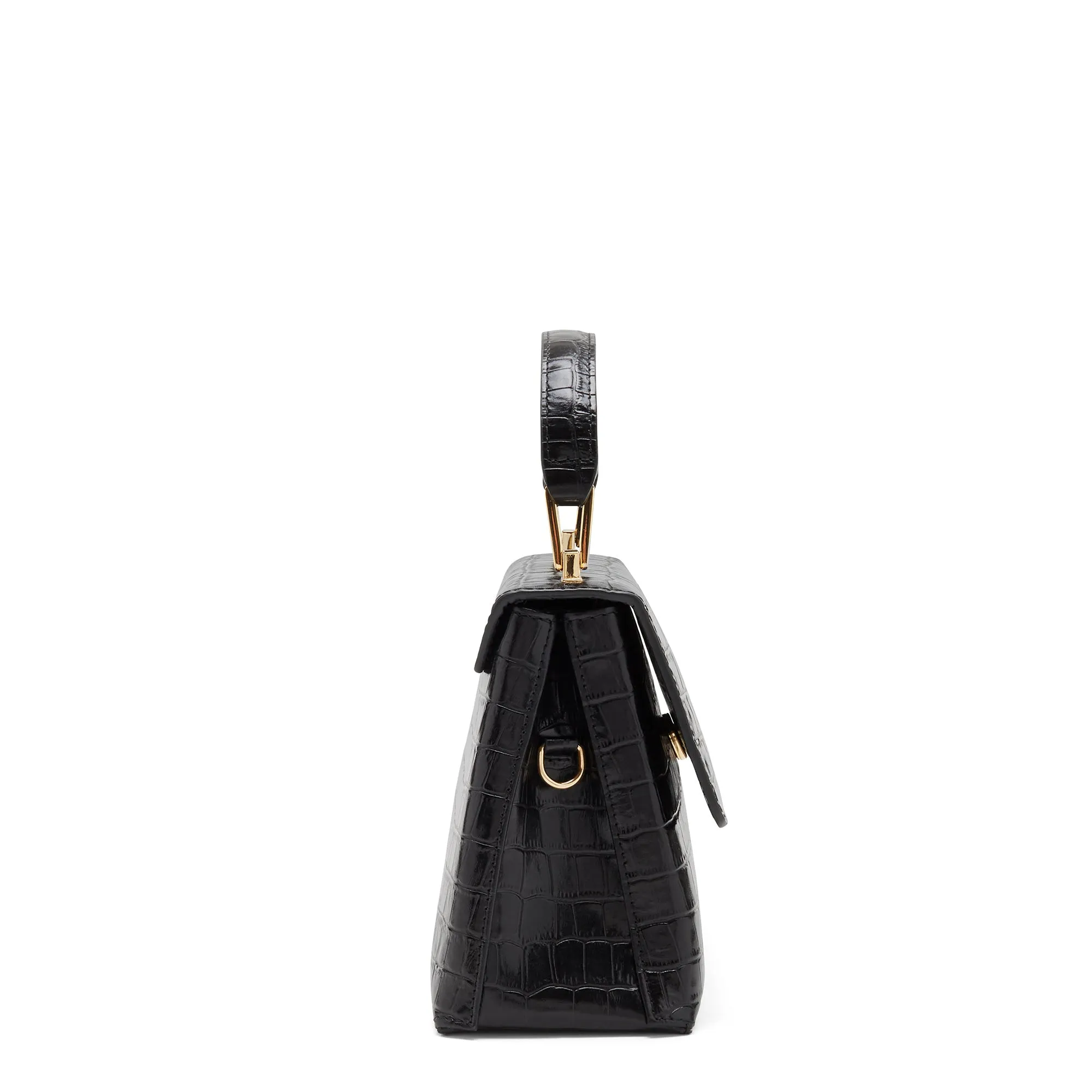 Femme Forte Heline croco black calfskin leather handbag