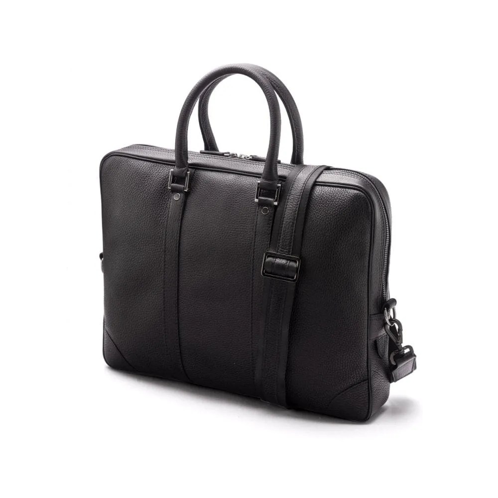 Gainsborough Leather 15" Laptop Bag - Black With Gunmetal