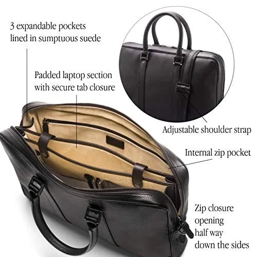 Gainsborough Leather 15" Laptop Bag - Black With Gunmetal