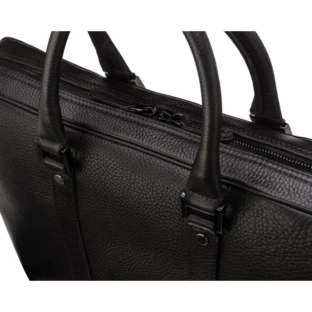 Gainsborough Leather 15" Laptop Bag - Black With Gunmetal