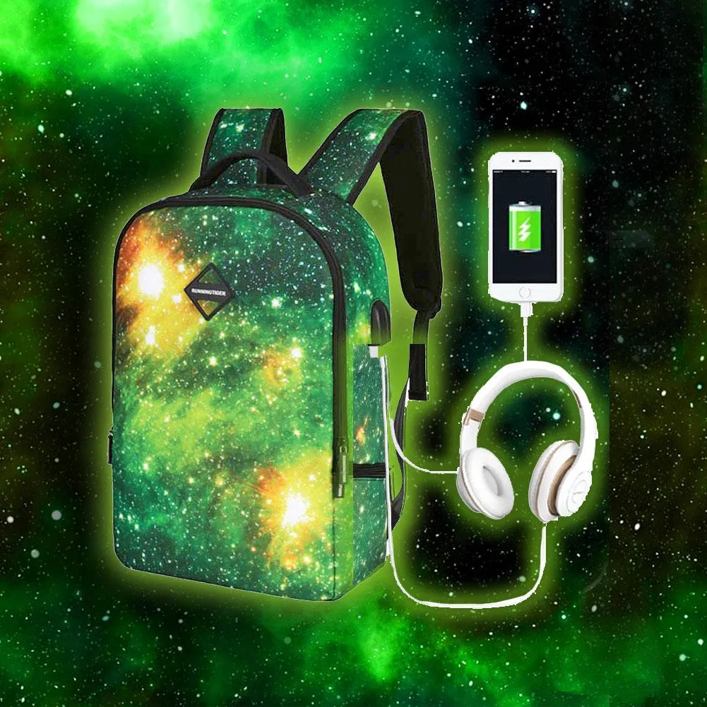 Galaxy Printed Backpack With USB port and Audio Jack Port