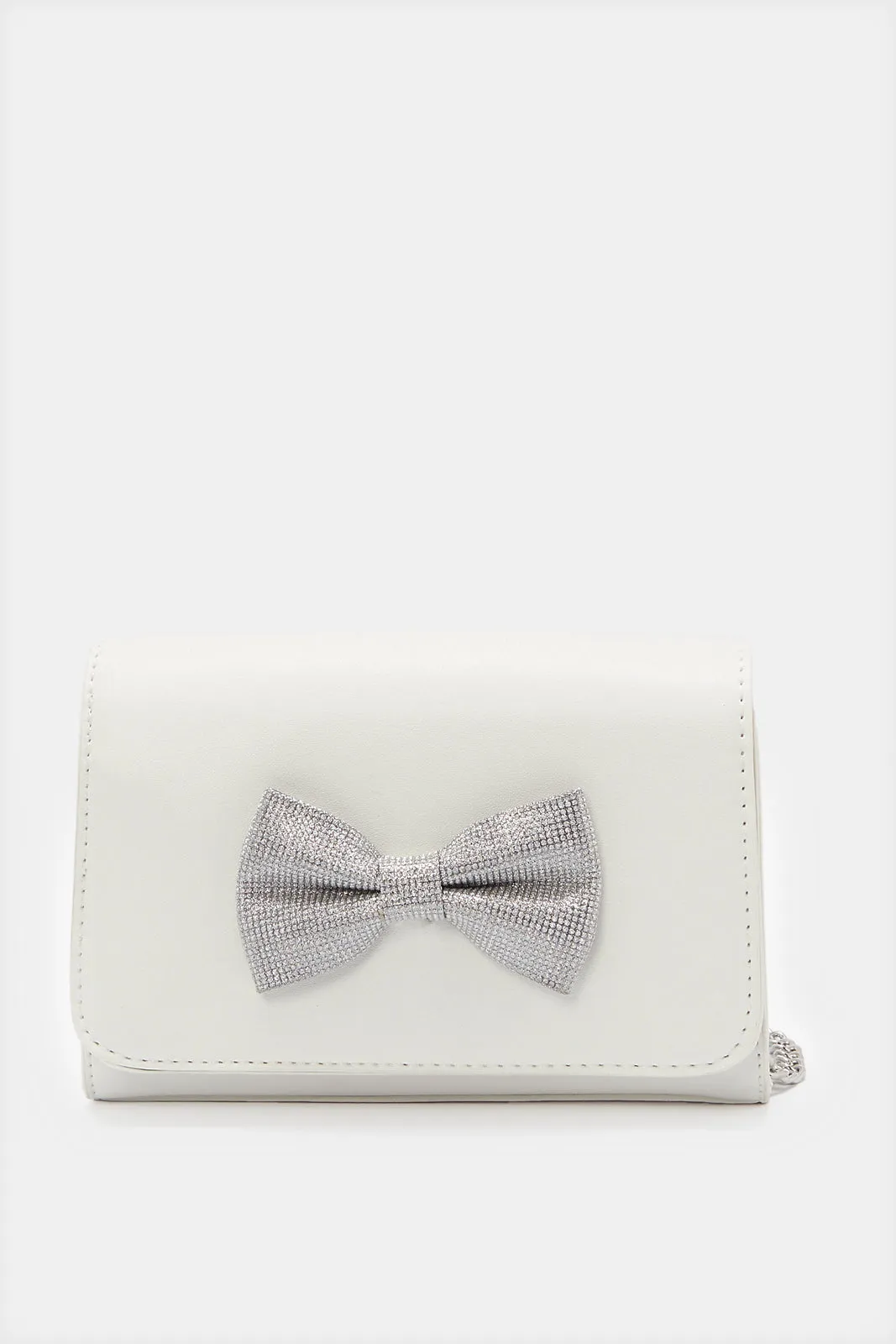 Girls White Bow Embellished Crossbody Bag