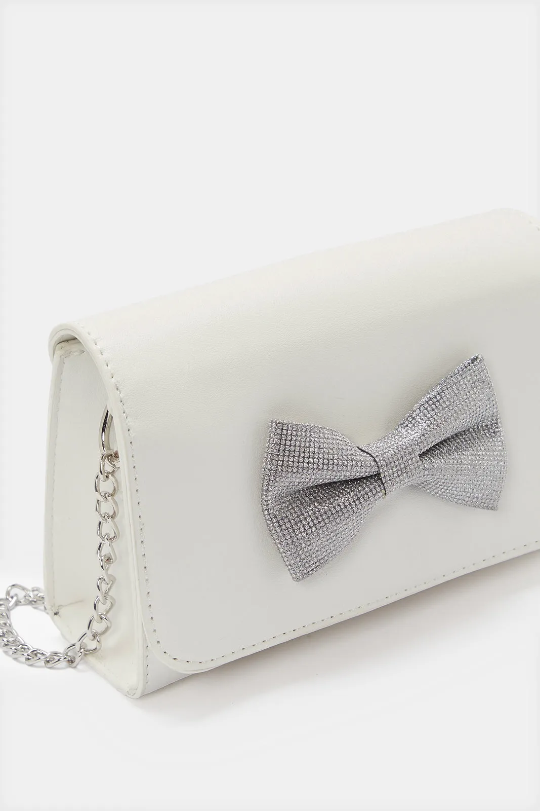 Girls White Bow Embellished Crossbody Bag