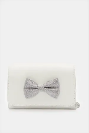 Girls White Bow Embellished Crossbody Bag