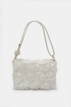 Girls White Floral Embellished Crossbody Bag