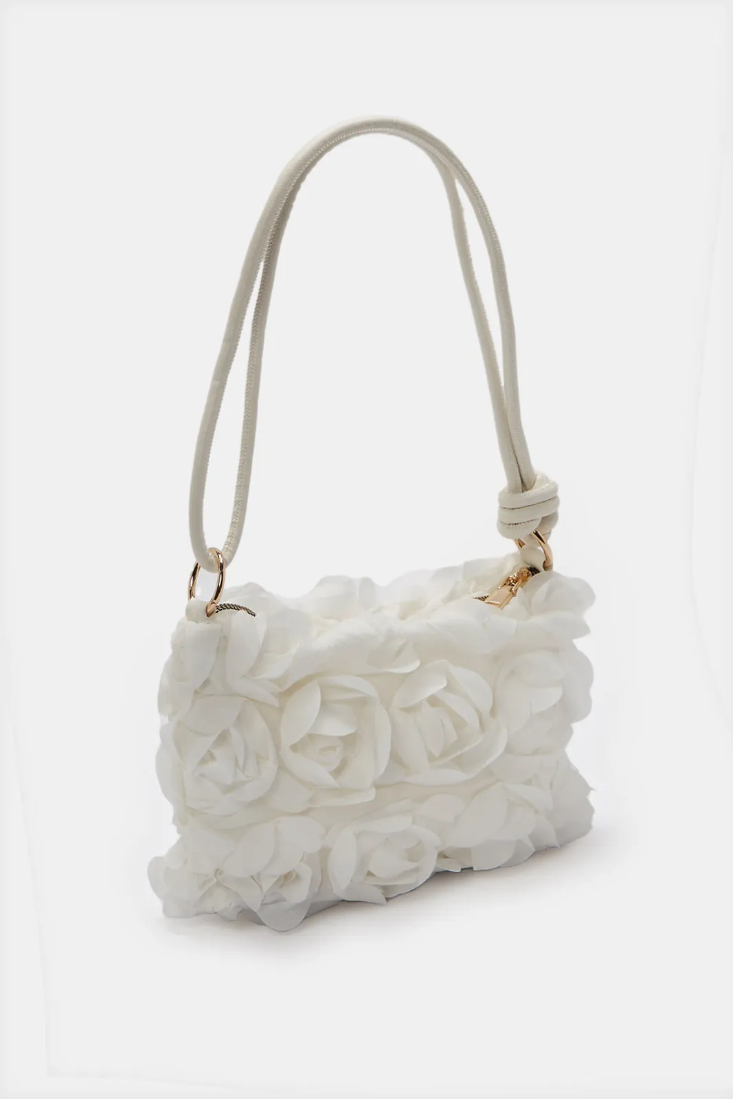 Girls White Floral Embellished Crossbody Bag