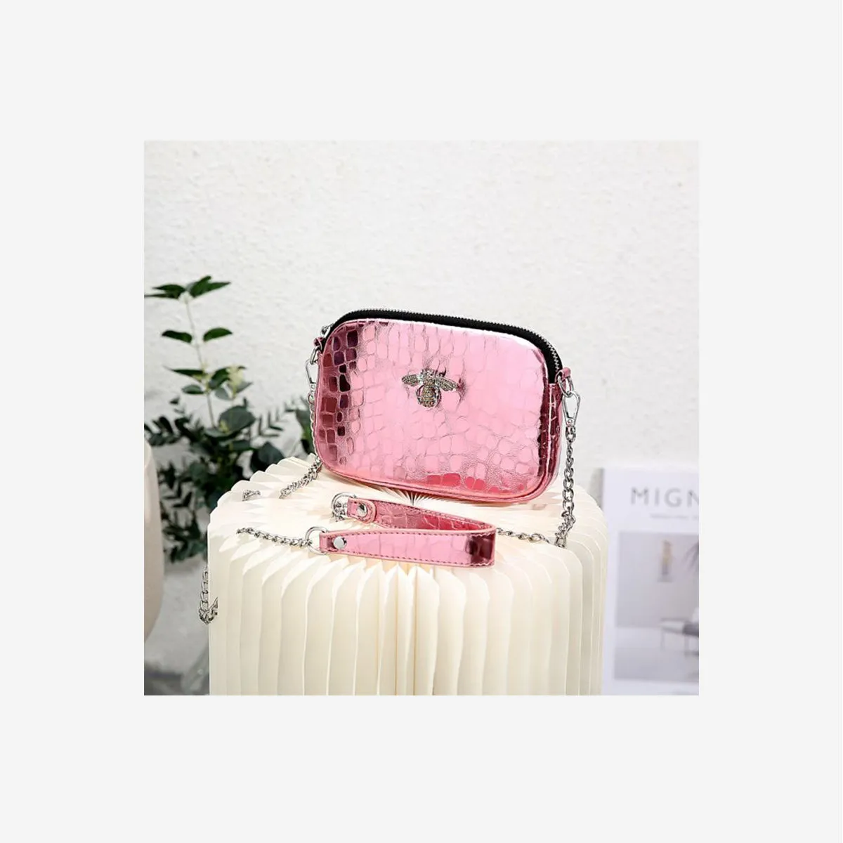 GLOSSY ROSE GENUINE LEATHER BAG