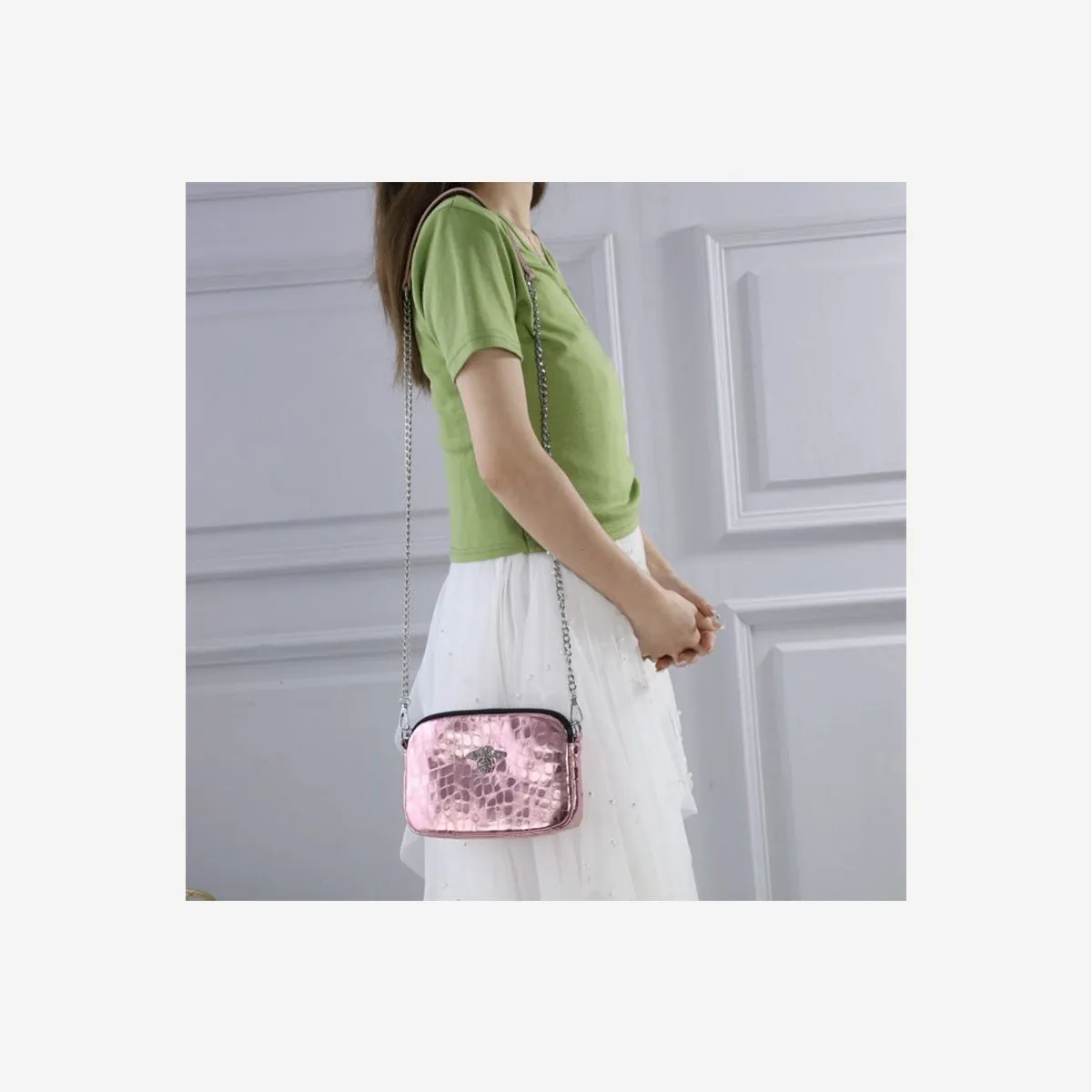 GLOSSY ROSE GENUINE LEATHER BAG