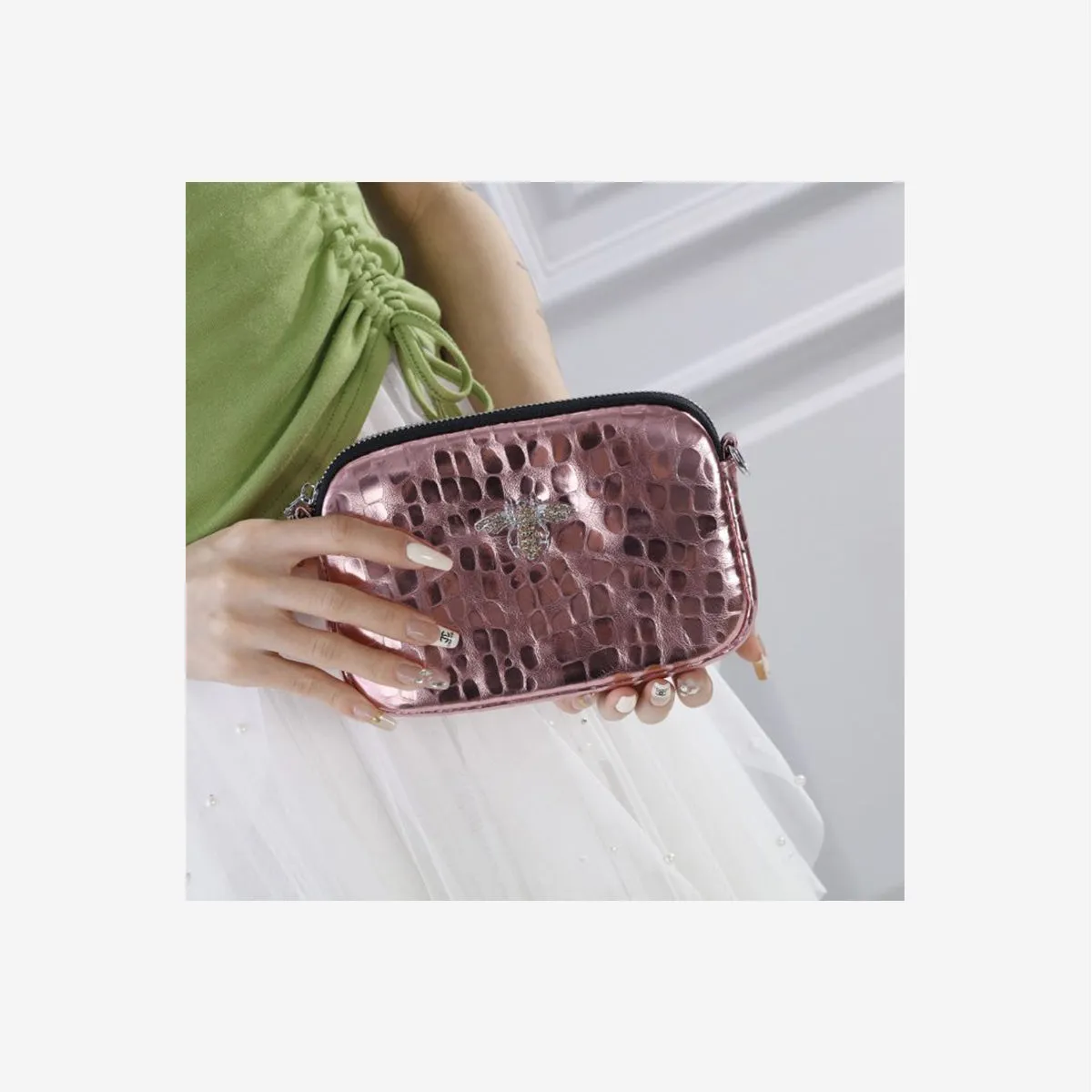 GLOSSY ROSE GENUINE LEATHER BAG