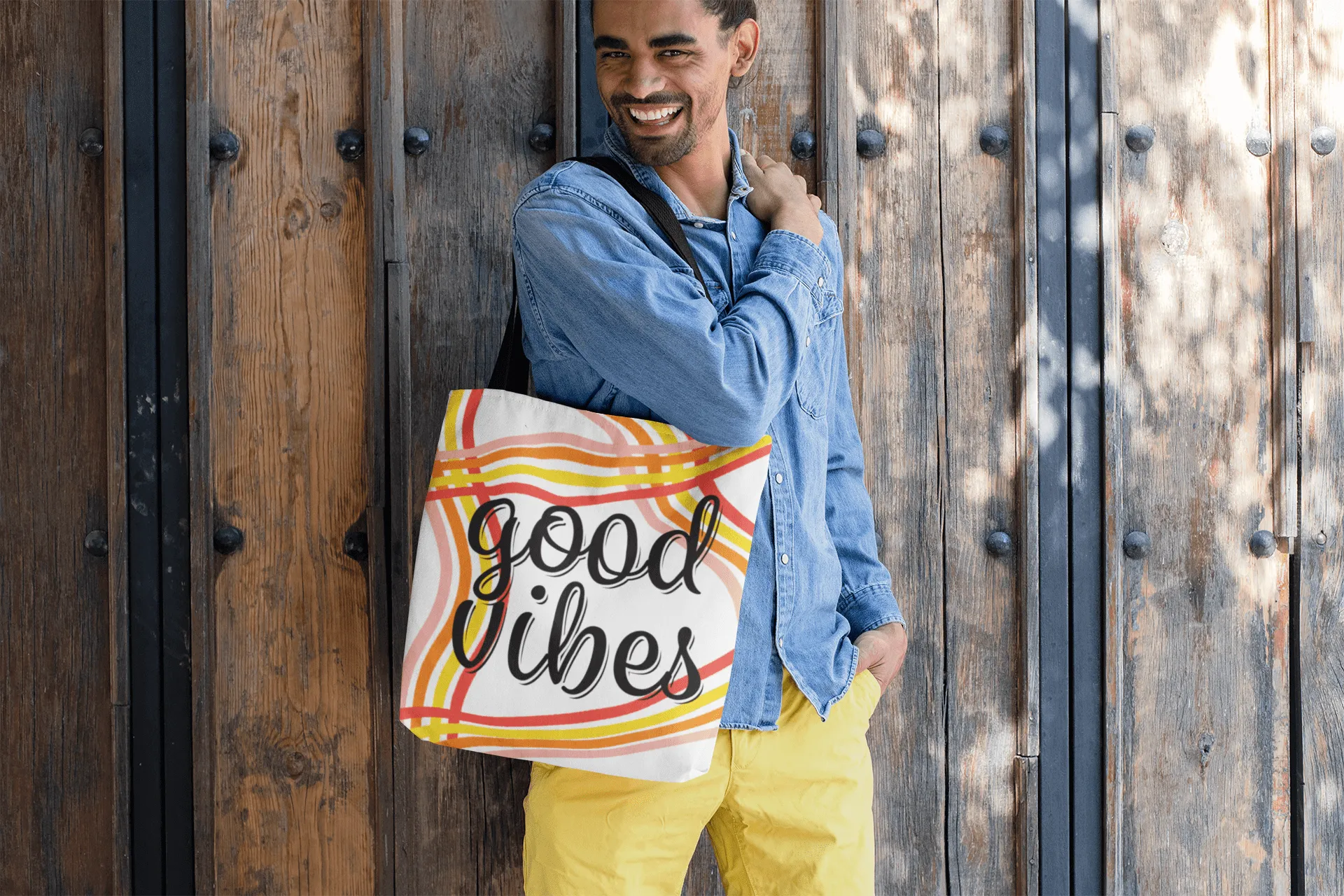 Good Vibes Waves Tote Shopping Tote Shopper Bag - White