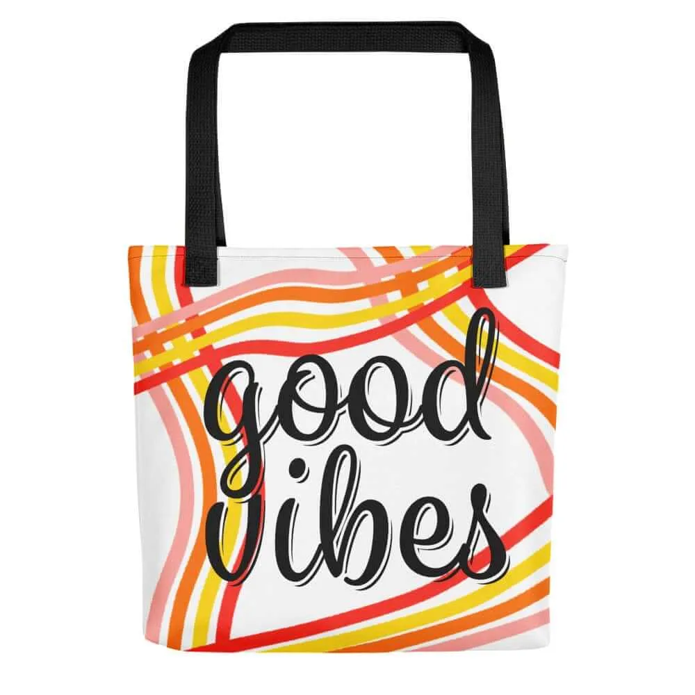 Good Vibes Waves Tote Shopping Tote Shopper Bag - White