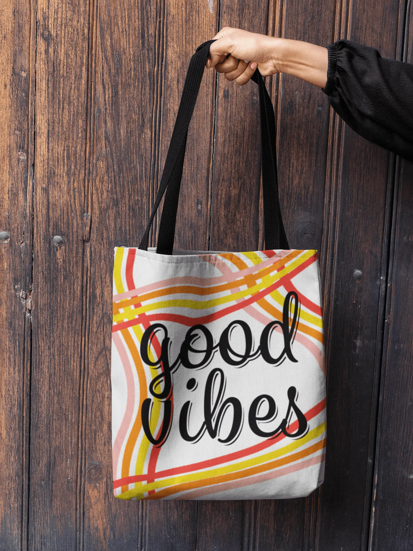 Good Vibes Waves Tote Shopping Tote Shopper Bag - White