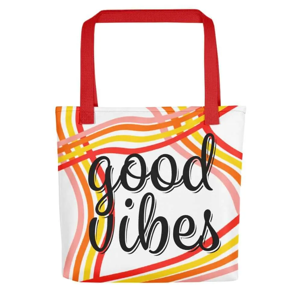 Good Vibes Waves Tote Shopping Tote Shopper Bag - White