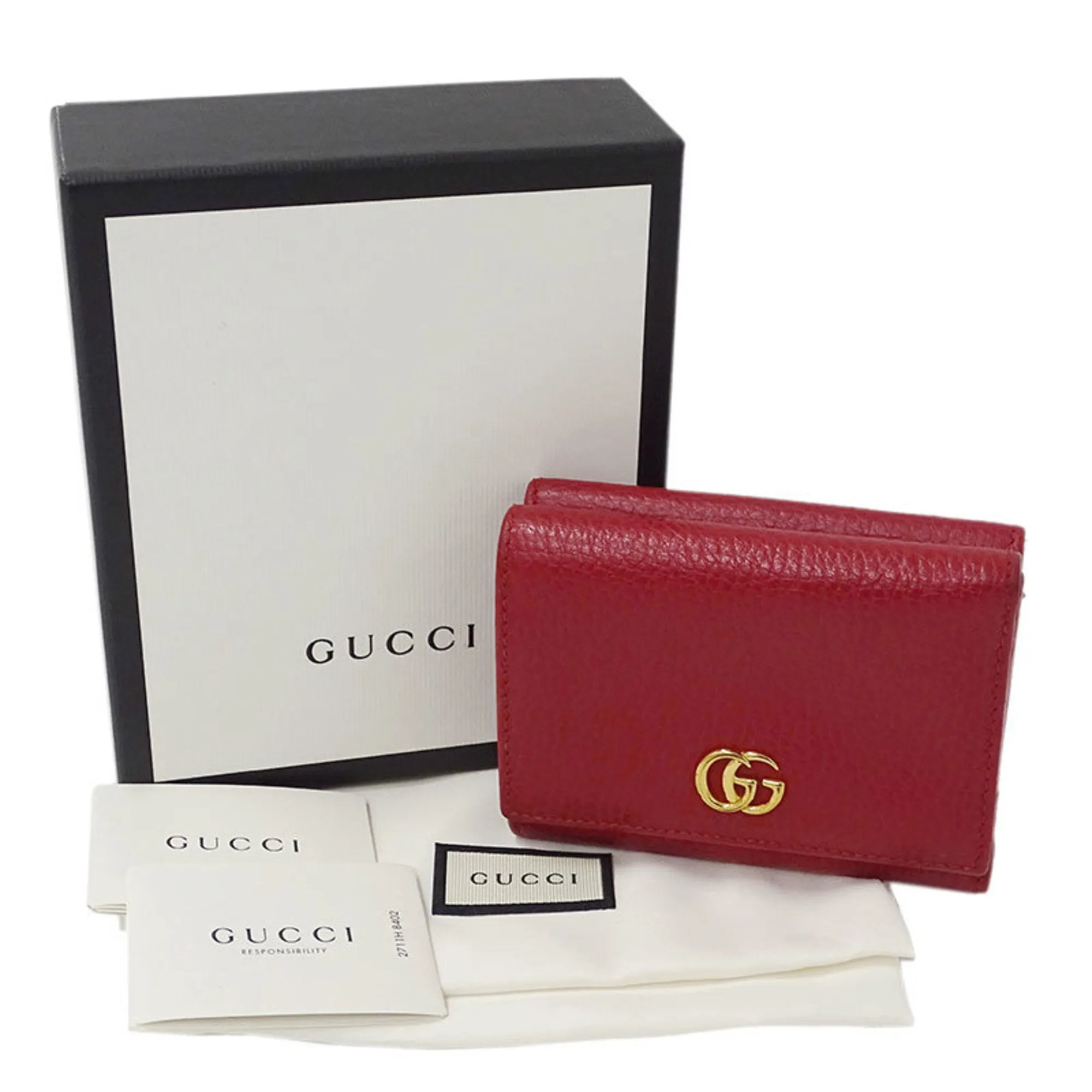 Gucci Wallet Women's Trifold Petit Marmont Leather 474746 Red Compact