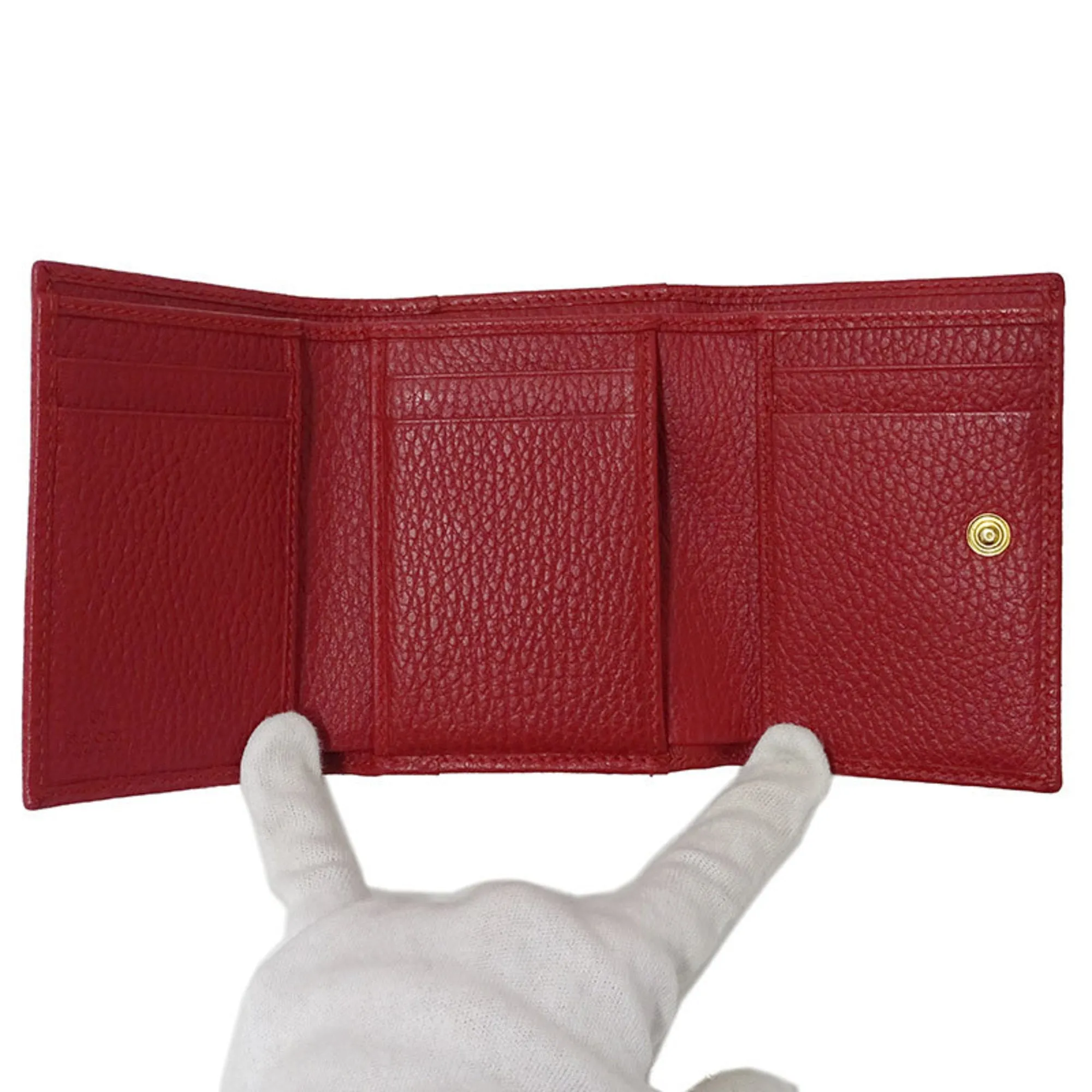 Gucci Wallet Women's Trifold Petit Marmont Leather 474746 Red Compact