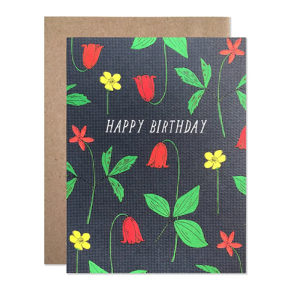 Happy Birthday Garden Navy Tulips Card