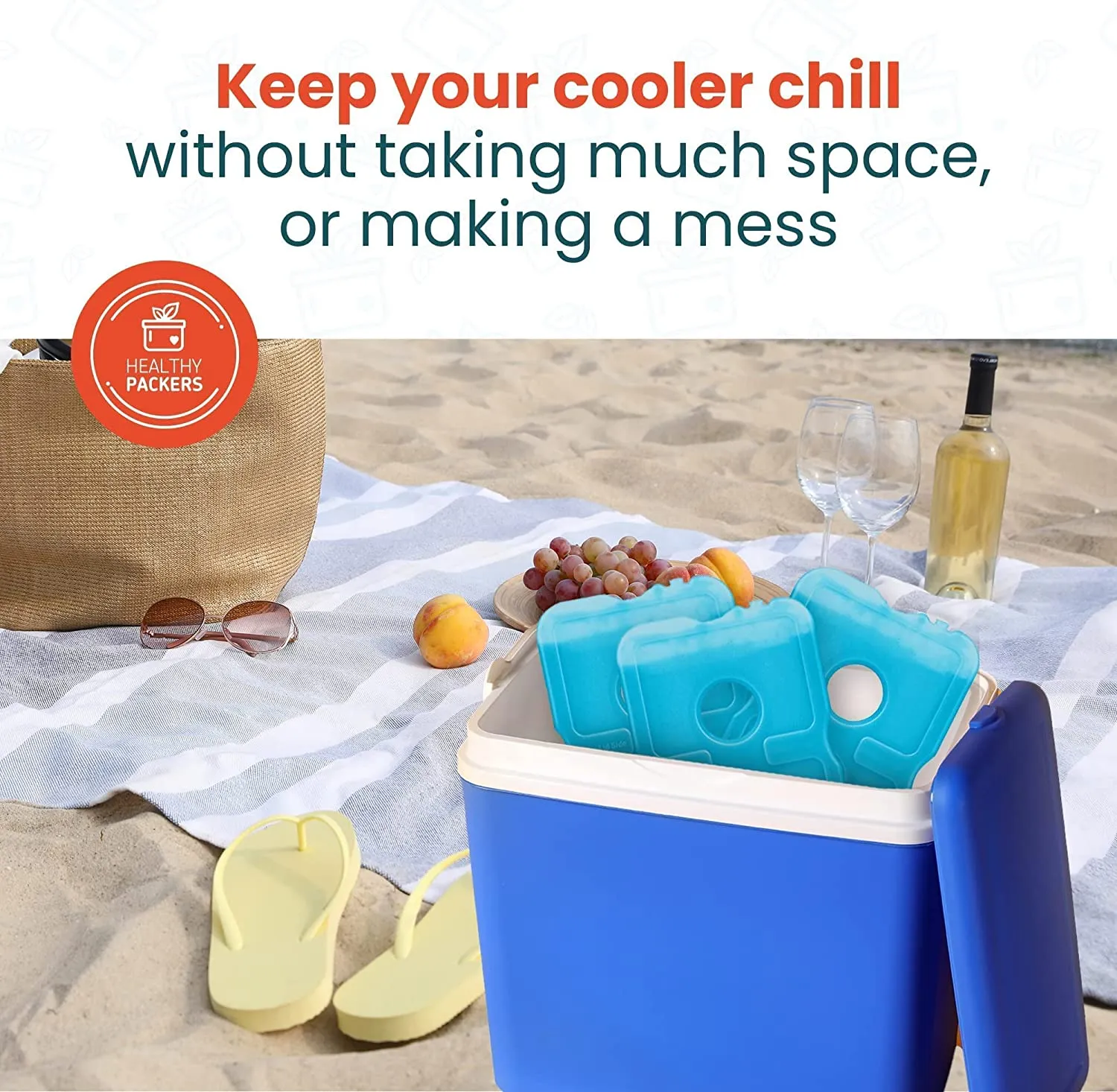 Healthy Packers Ice Packs for Lunch Boxes & Coolers | Slim & Long-Lasting Reusable Ice Pack for Lunch Box | Great for the Beach & Camping (Set of 4)