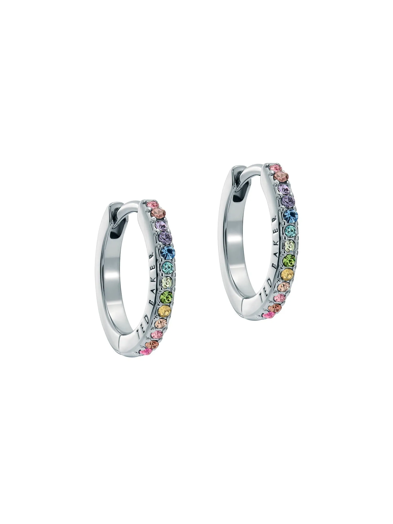 Heplie Rainbow Crystal Hoop Earrings (14Mm) Silver