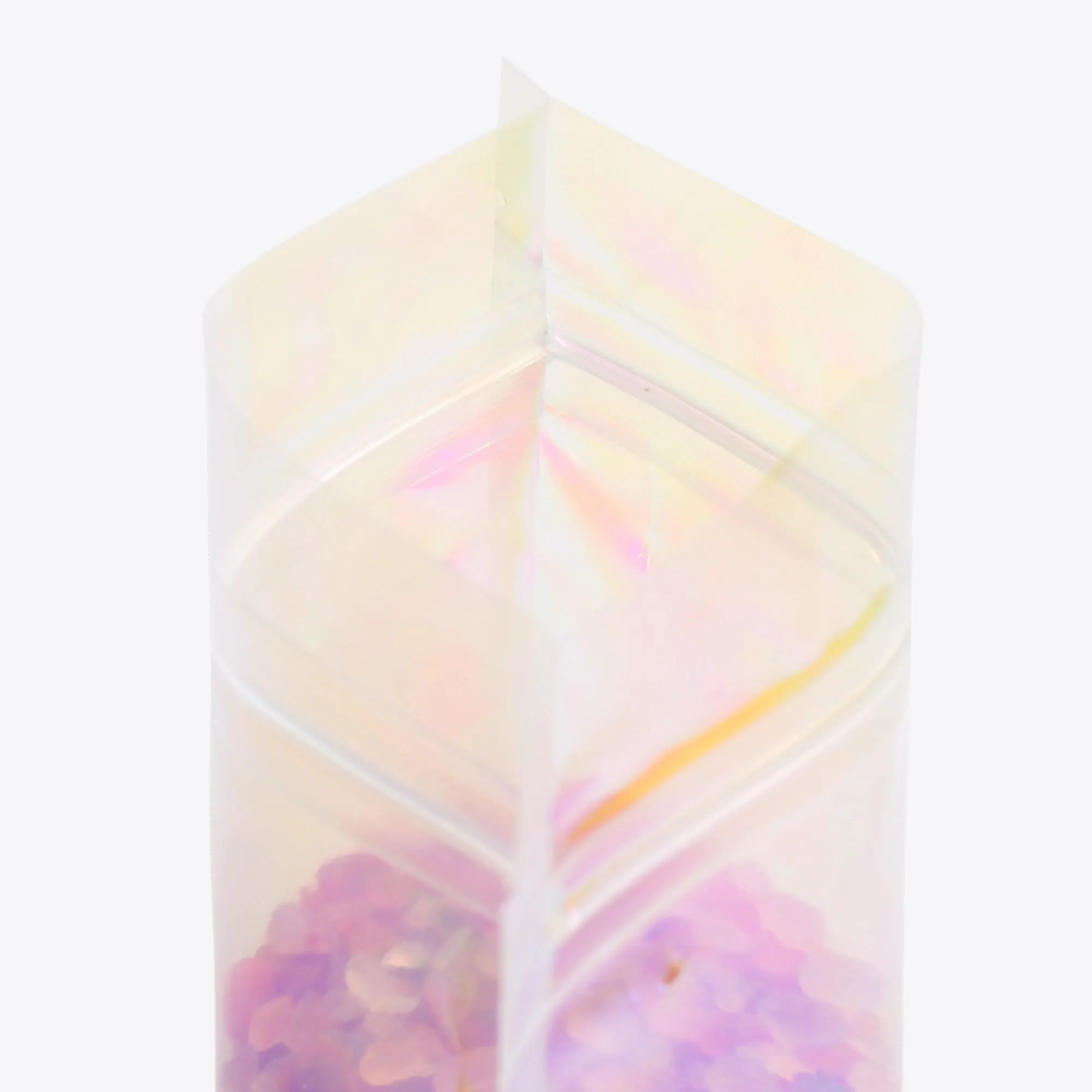 Holographic Pink Flat Bottom Heat Sealed Bag Plastic Mylar Packaging Ziplock Pouch With Tear Notch For Food Make up Storage