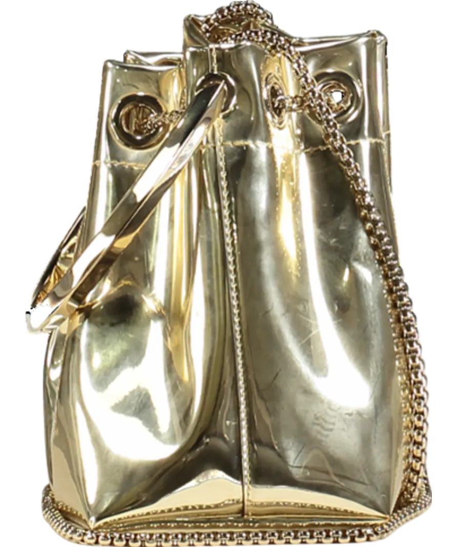 Jimmy Choo Gold Bon Bon Mirrored Leather Mini Bucket Bag with chain strap
