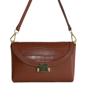 LISMORE- Women's Brown Crocodile Look Leather CrossBody