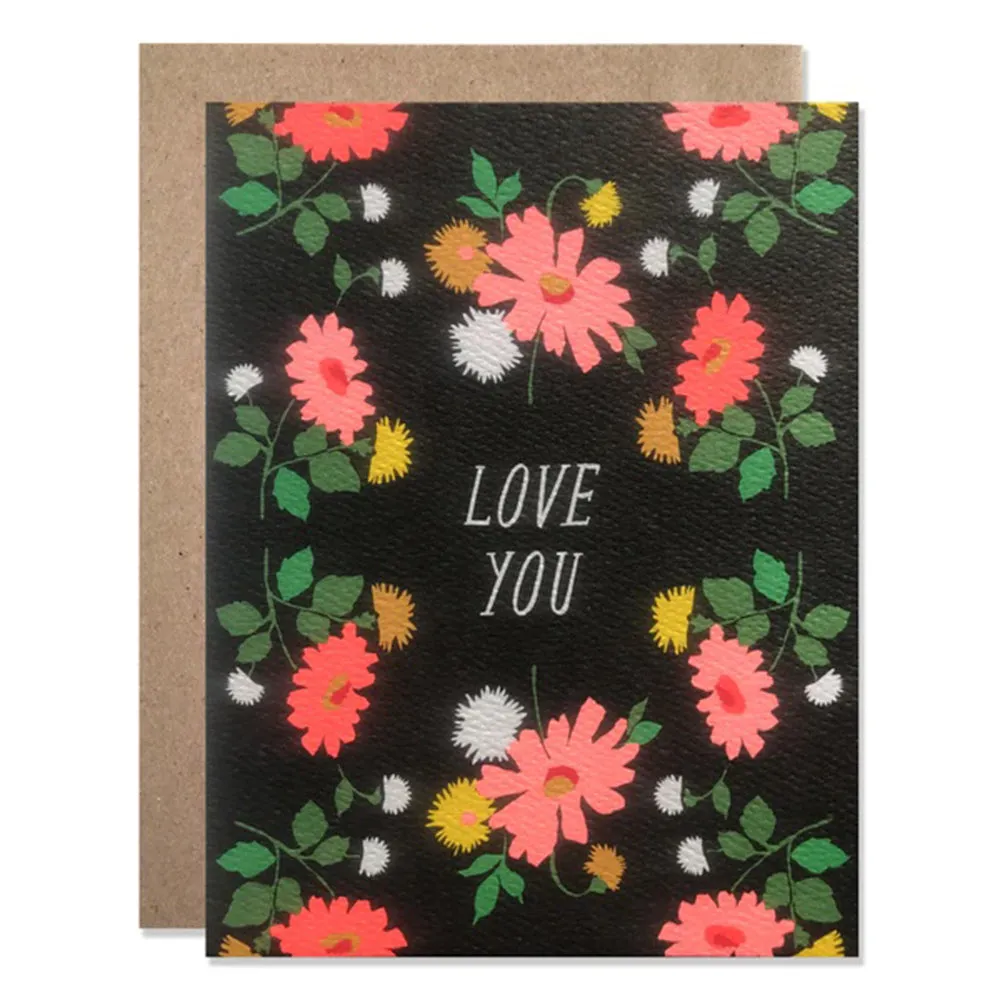 Love You Dark Floral with Neon Daisies Card