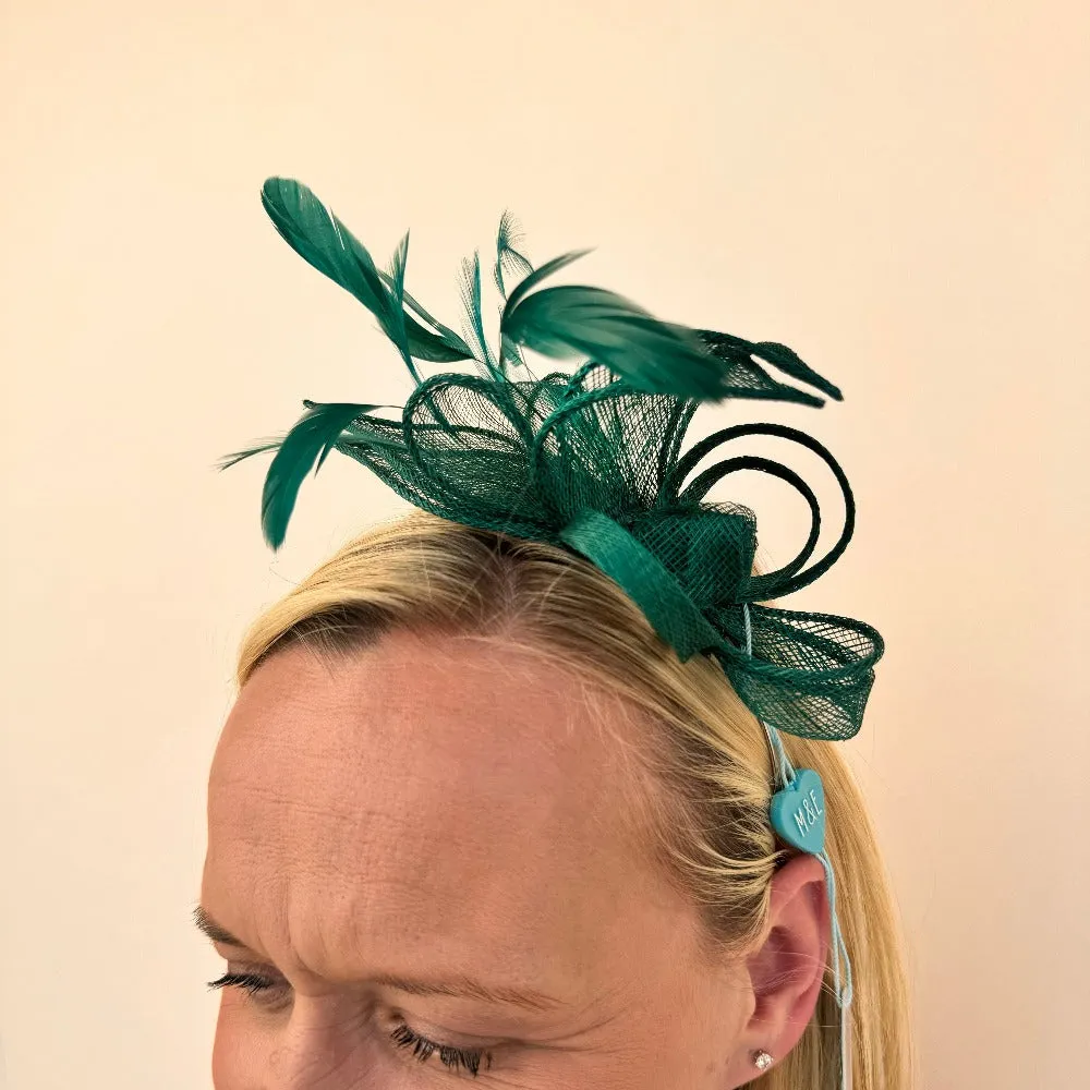 Max and Ellie BF3 Small Fascinator on Headband in Greens