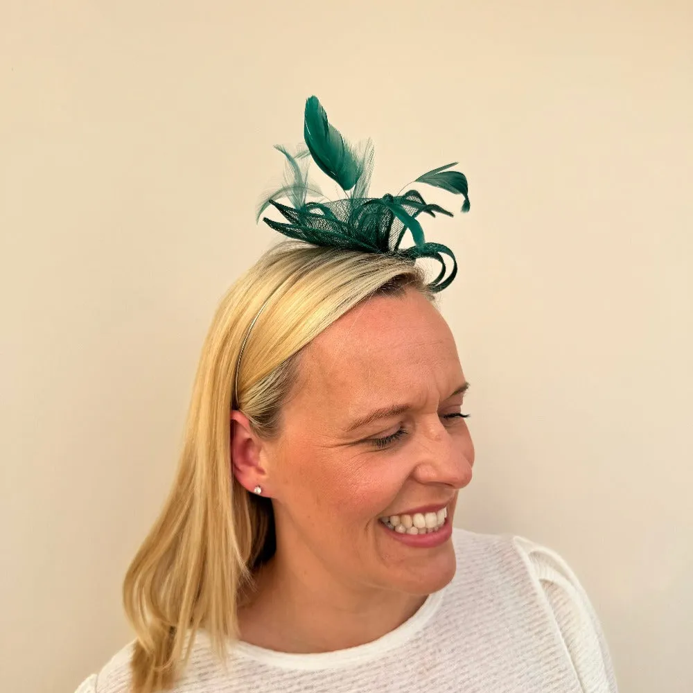 Max and Ellie BF3 Small Fascinator on Headband in Greens