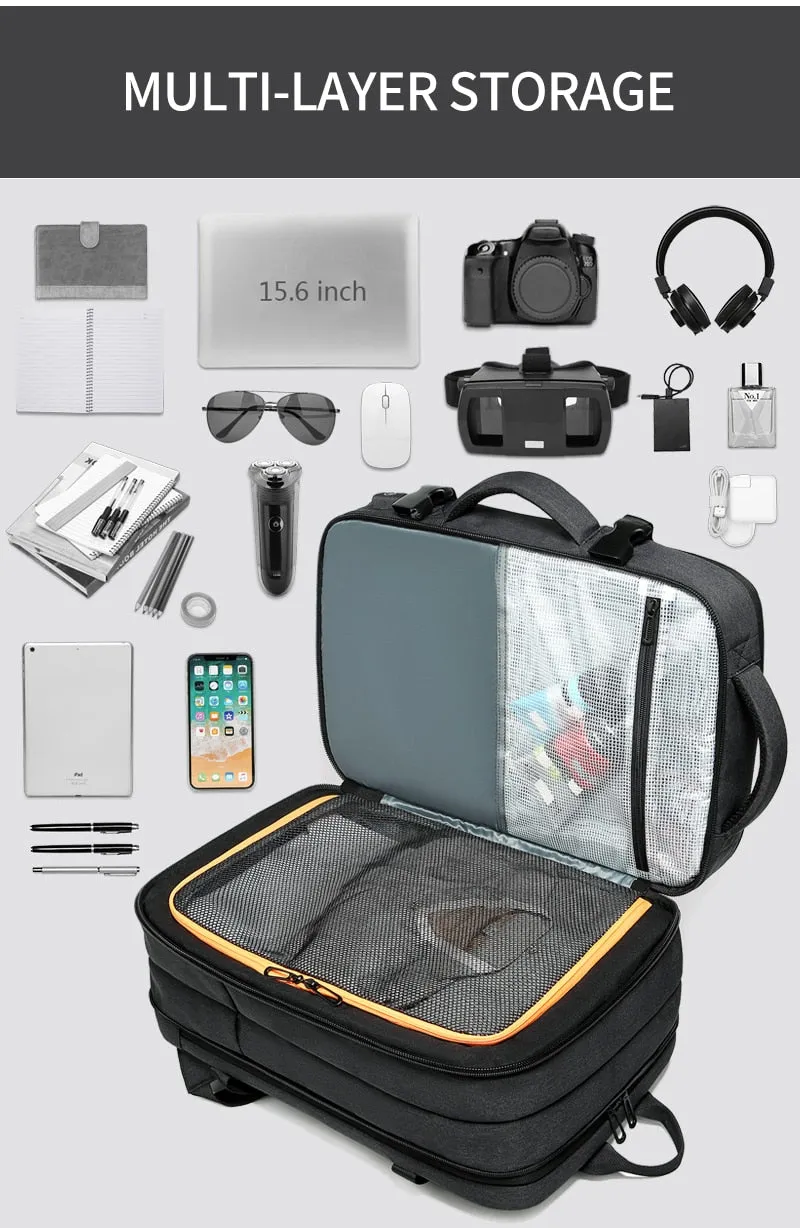 Men's Backpack Multi-layer 15.6 inch Laptop Bag USB Charging Port
