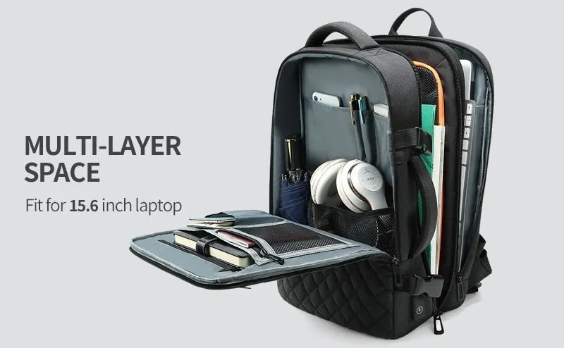 Men's Backpack Multi-layer 15.6 inch Laptop Bag USB Charging Port