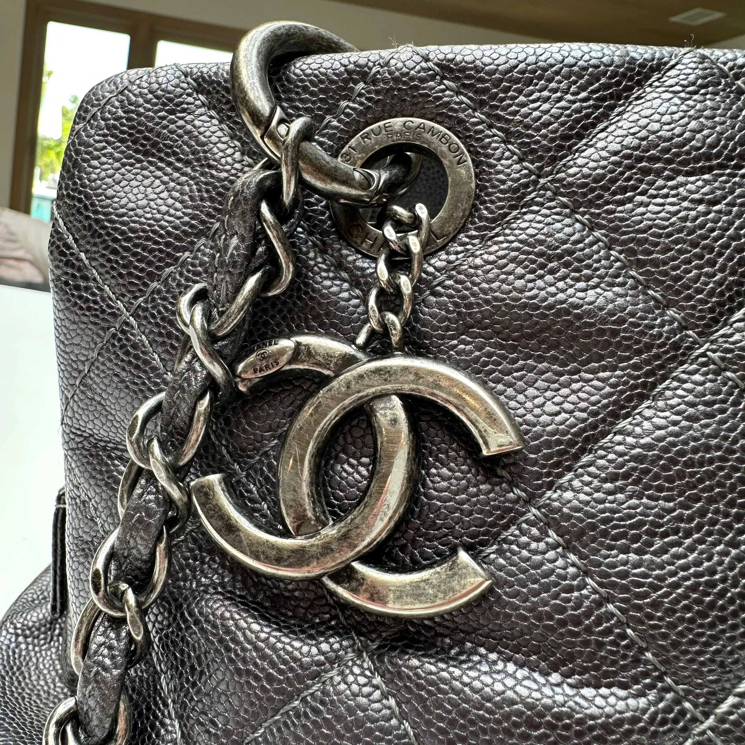 Metallic Grey Leather Bag
