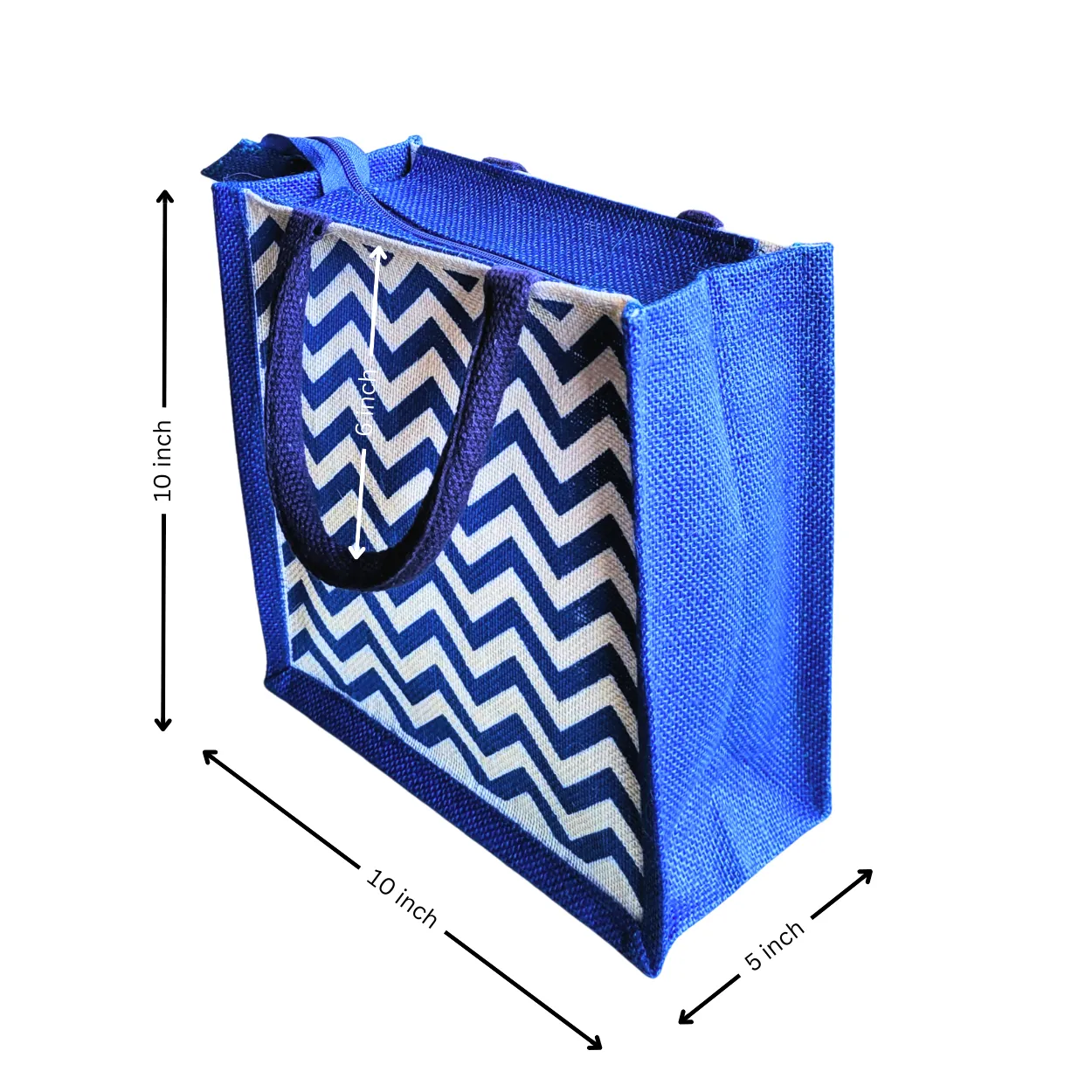 Printed Jute Compact Lunch Bag Chevron - Royal Blue