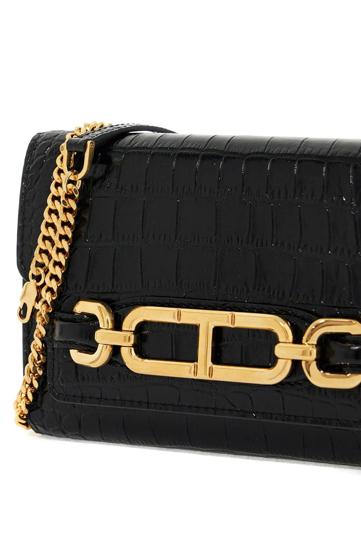 "embossed crocodile leather mini clutch
