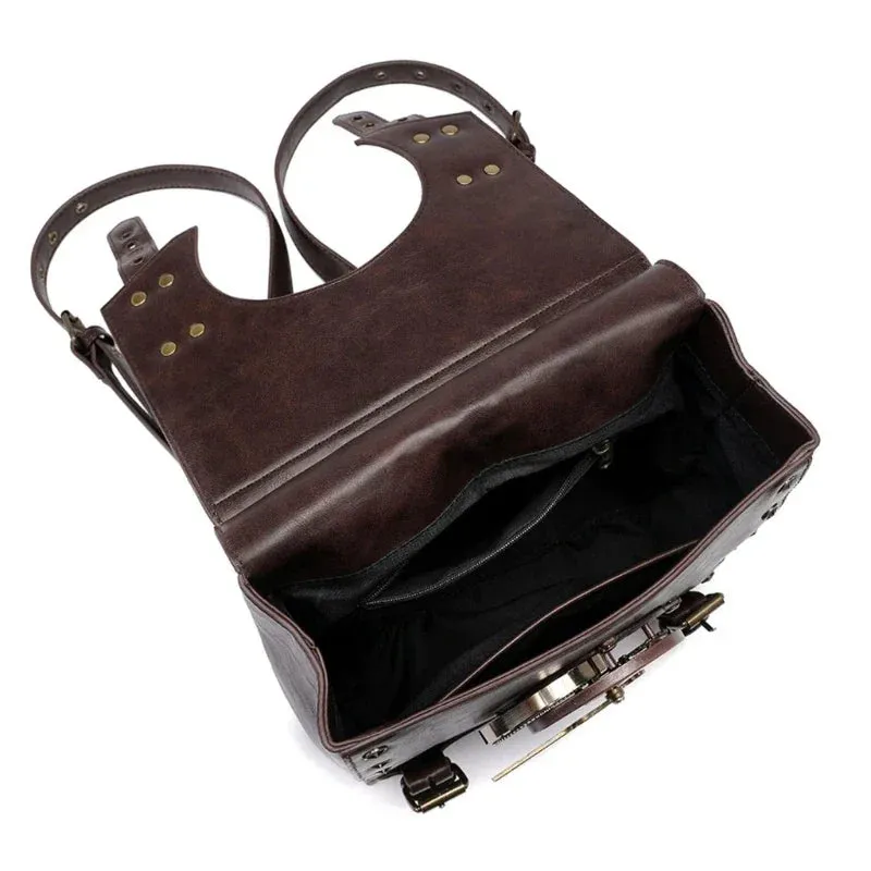 Retro Steampunk Vintage Industrial Gothic Leather Women Satchel Briefcase Bag