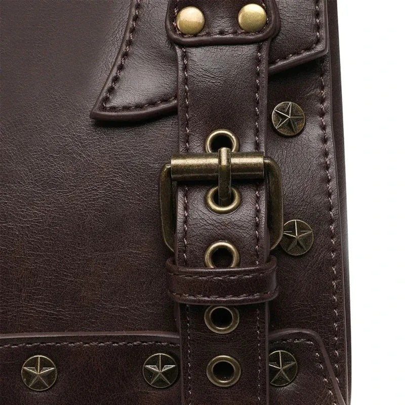 Retro Steampunk Vintage Industrial Gothic Leather Women Satchel Briefcase Bag