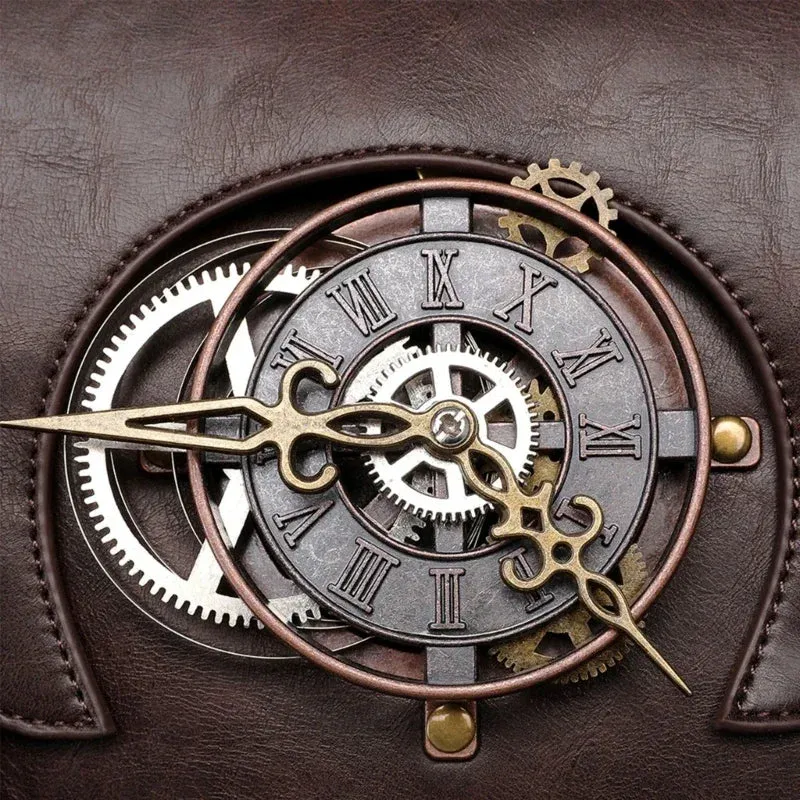 Retro Steampunk Vintage Industrial Gothic Leather Women Satchel Briefcase Bag