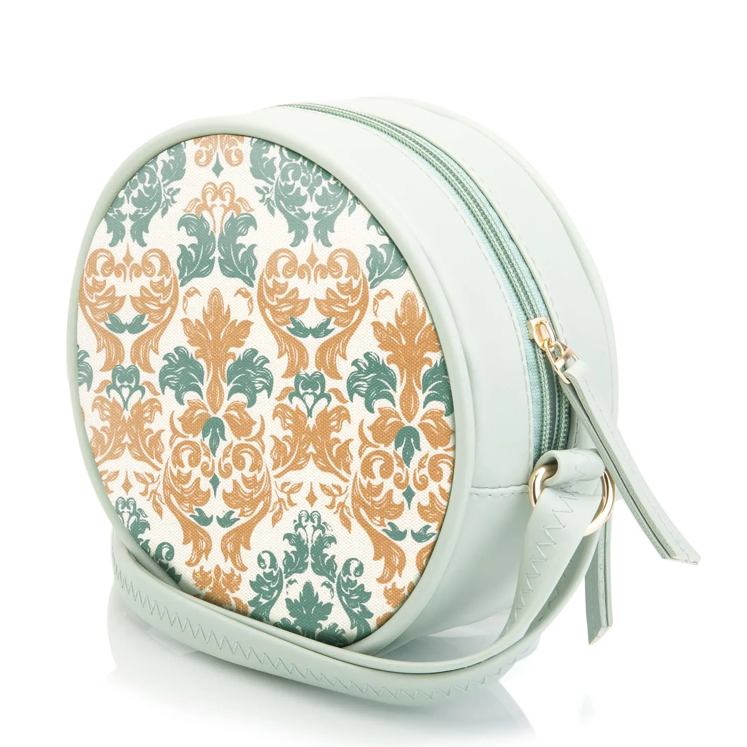 SACCI MUCCI Trending gift Sling Bag For Women's & Girls'/Ladies Round Crossbody Bag Gift for Her/Gift for Special occasion - Damask (Mint Green)