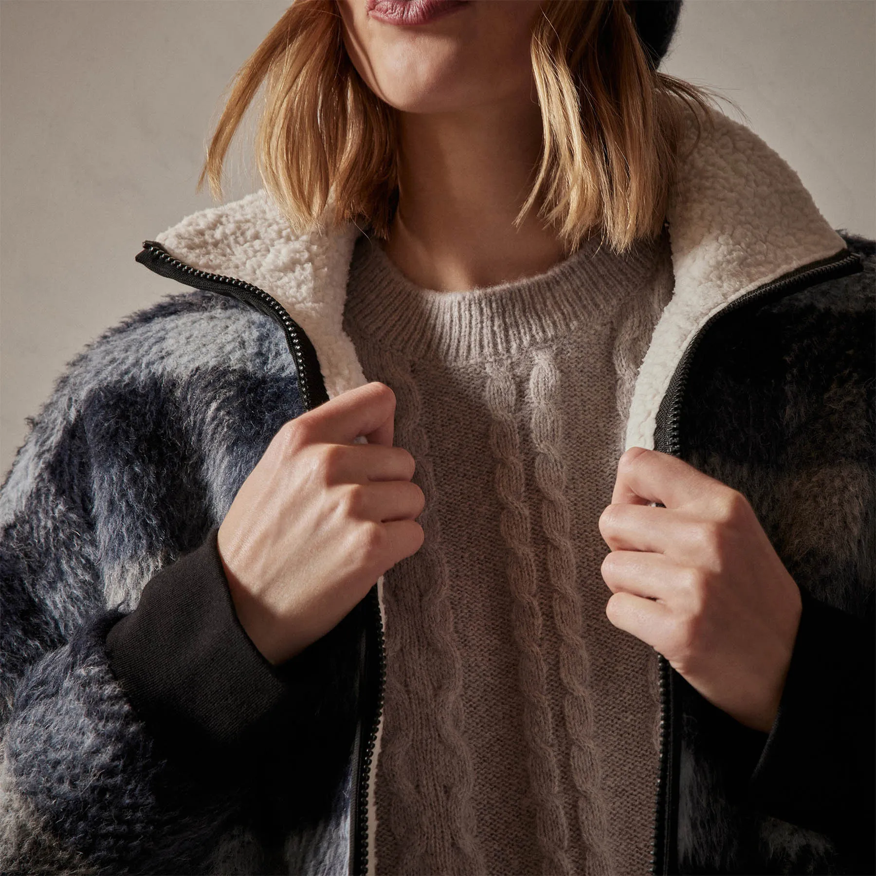 Sherpa Lined Plaid Zip Jacket - Breeze Plaid
