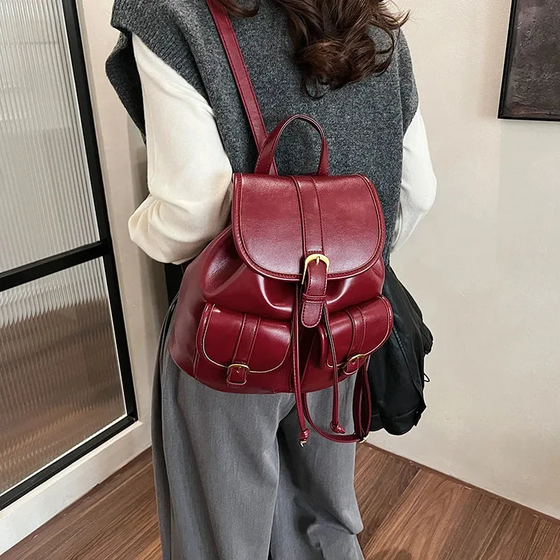 Small Double Pockets PU Leather Backpacks