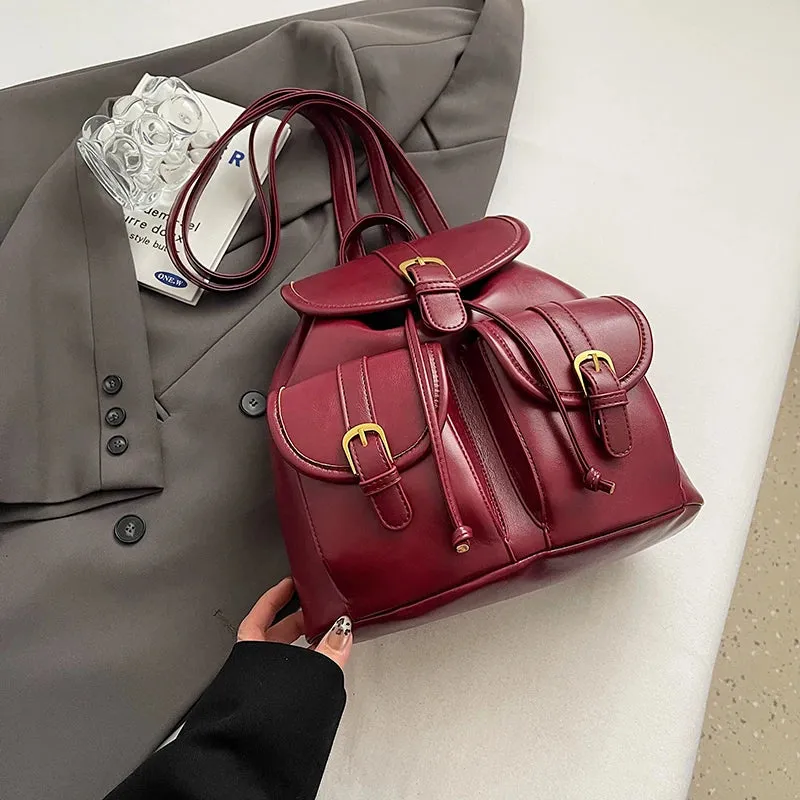 Small Double Pockets PU Leather Backpacks