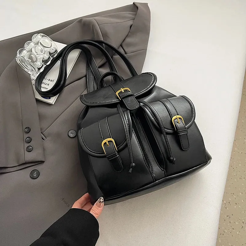Small Double Pockets PU Leather Backpacks