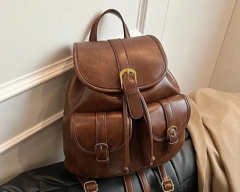 Small Double Pockets PU Leather Backpacks