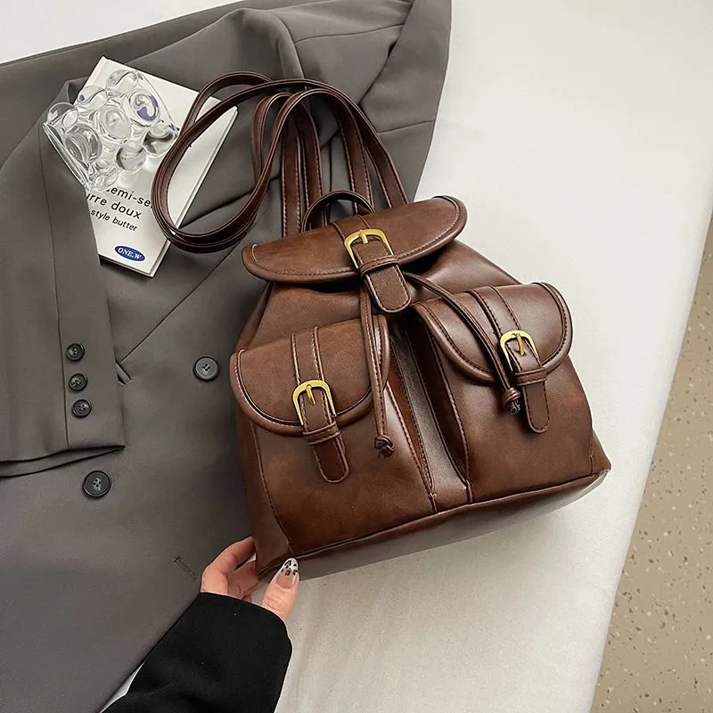 Small Double Pockets PU Leather Backpacks