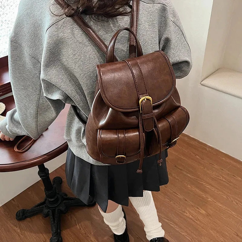 Small Double Pockets PU Leather Backpacks