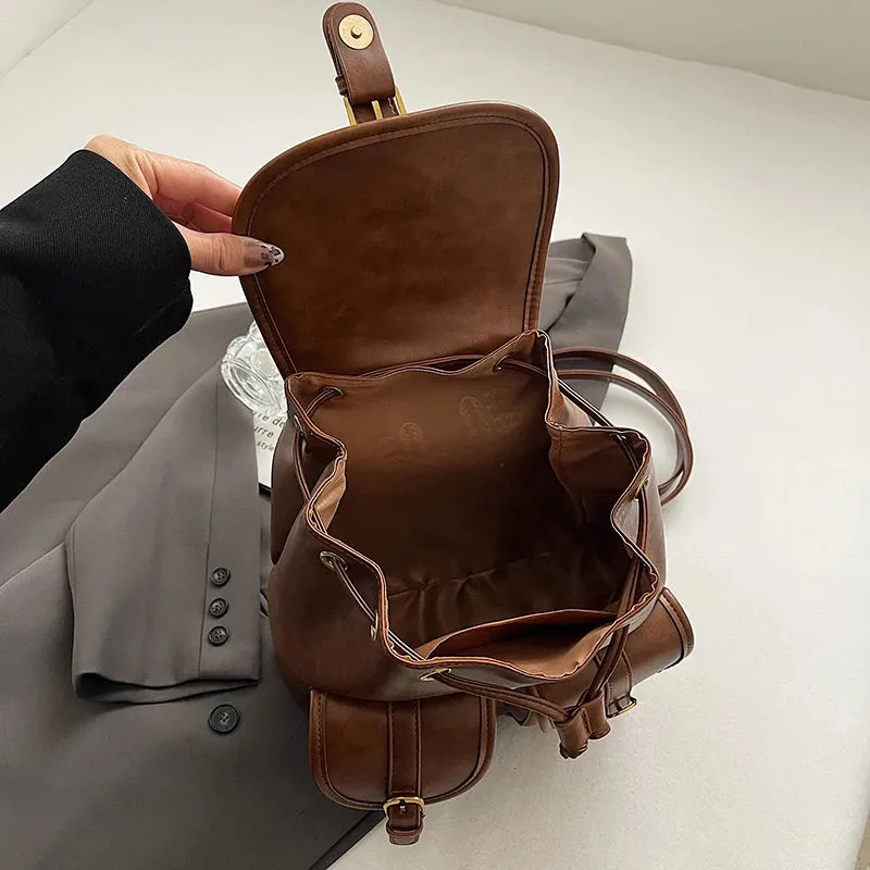 Small Double Pockets PU Leather Backpacks