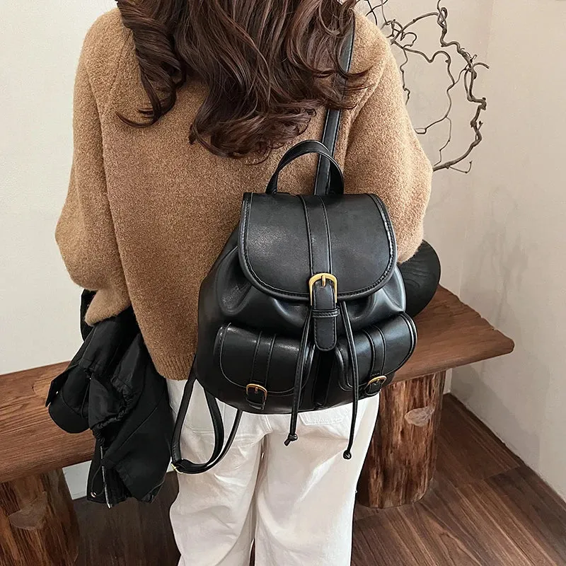 Small Double Pockets PU Leather Backpacks