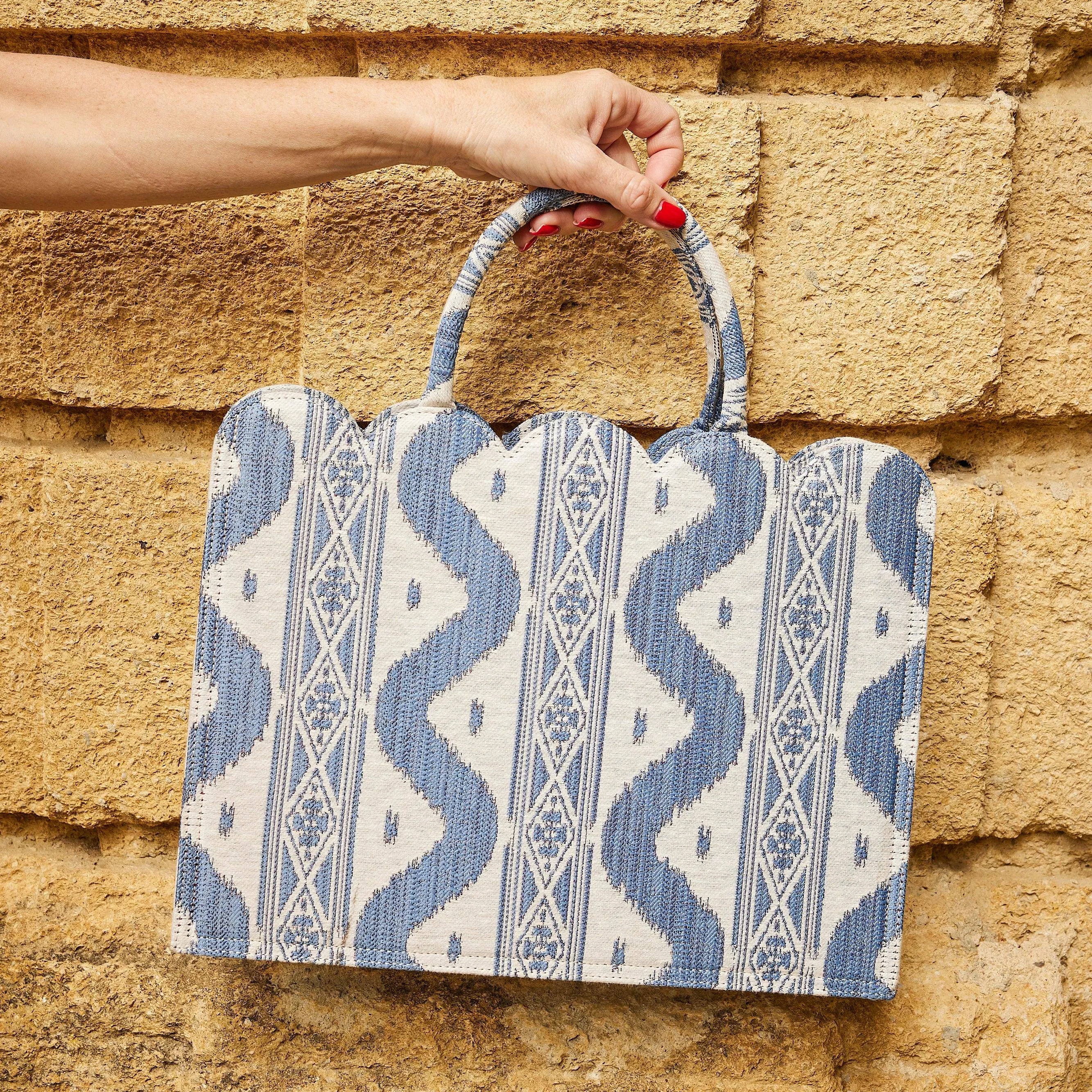 Small Mrs. Alice Tote Bag (Blue Ikat)