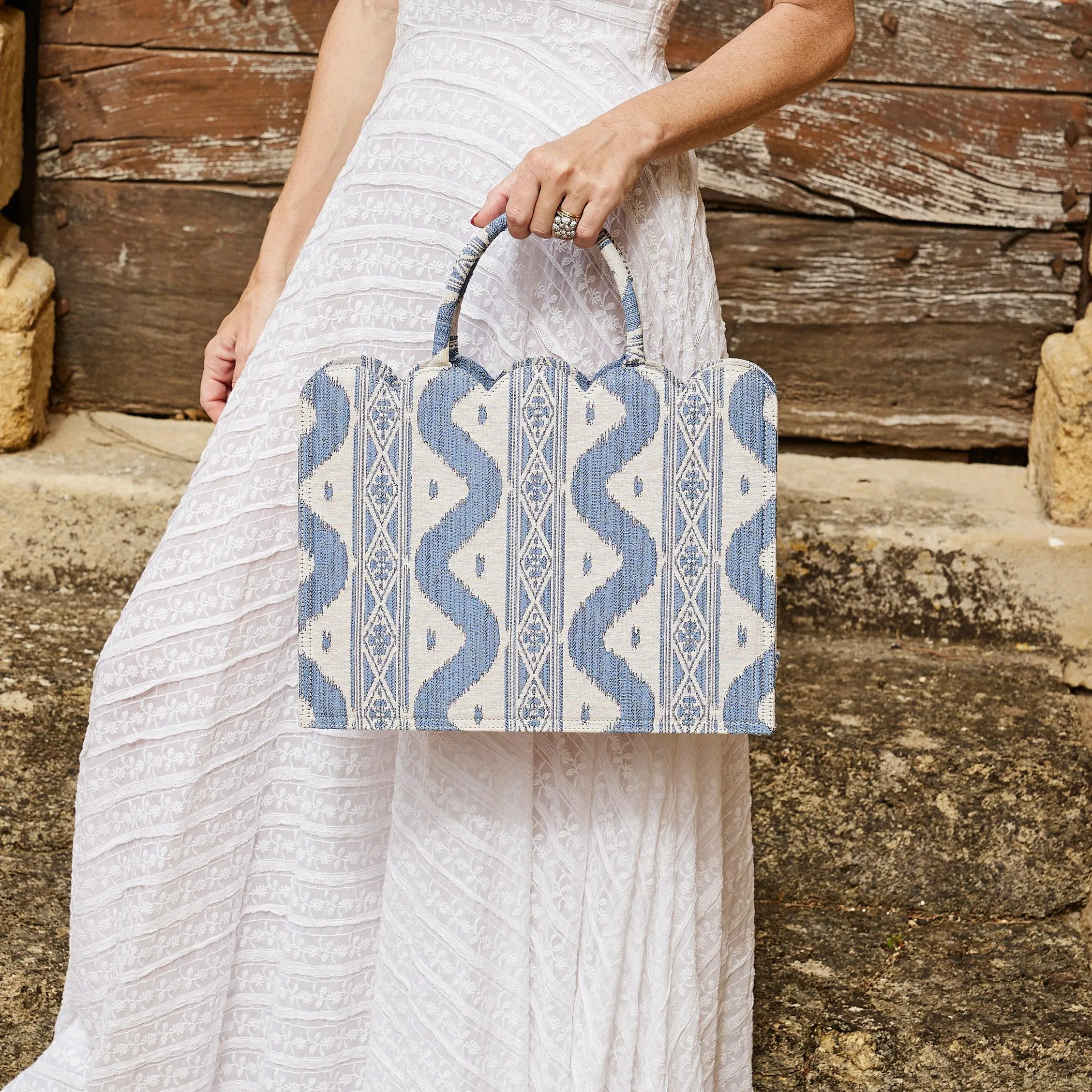 Small Mrs. Alice Tote Bag (Blue Ikat)
