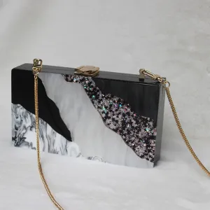 Sparkling Sequin Stars with Acrylic Chain Strap Clutch Purse Handbags