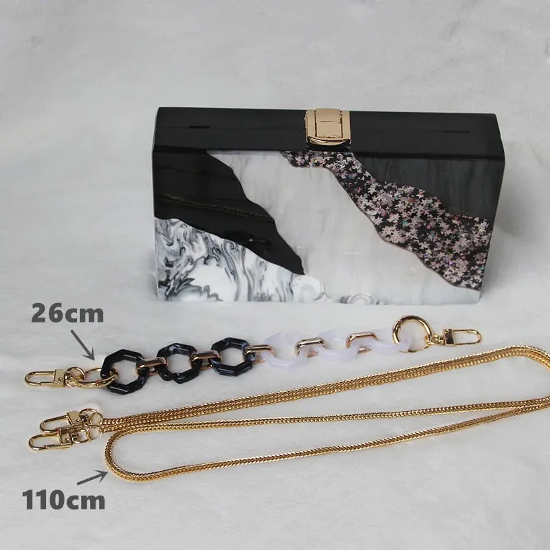 Sparkling Sequin Stars with Acrylic Chain Strap Clutch Purse Handbags